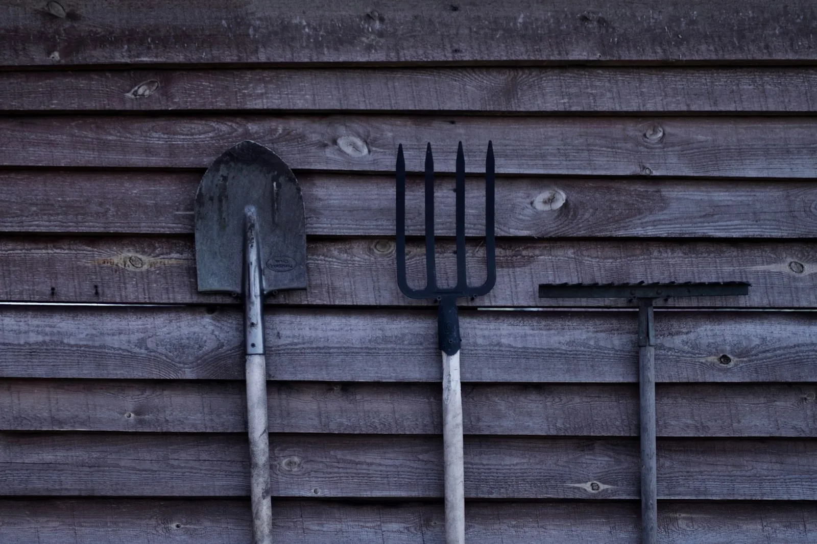 gardening tools on wooden surface